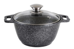 Кастрюля алюминиевая литая с антиприг. мраморным покрытием 2,0л со стеклян. крышкой с металл. ручками темный мрамор Kukmara кмт22а