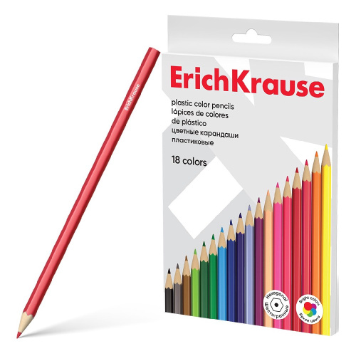 Карандаши цветные 18 цветов ErichKrause, пластиковые, шестигранные 53362