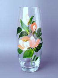 Ваза для цветов стеклянная бочонок h-26см d-12см Flora эконом роспись, в п/у Красота стекла 66/92