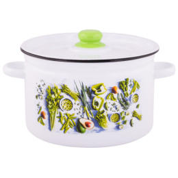 Кастрюля эмалированная  7,0л цилиндрическая с металл. крышкой с декором Свежая зелень Appetite 1с18с