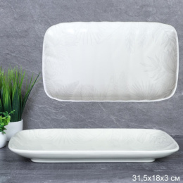 Блюдо фарфоровое прямоугольное 320х180х30мм Листья, белый DJ-1415/723380