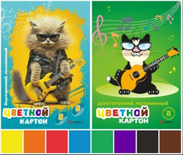 Картон цветной  8 листов  8 цветов А4 двухсторонний, мелованный, Музыка 128/1460640  80396