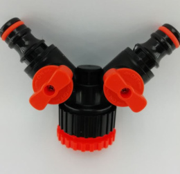 Распределитель для шлангов 2-х-канальный 3/4" с кранами, быстросъемный (3/4-1"), пластиковый Aquapulse 1019