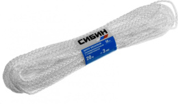 Шнур бытовой  20м d-3мм, с сердечником, белый полипропиленовый Сибин 50253