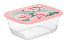 Контейнер для продуктов пластиковый  0,85л прямоугольный с декором Сад пионов, розовый Homver 223151608/04