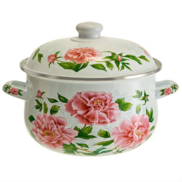 Кастрюля эмалированная Пионы 5,0л грушевидная с металл. крышкой Metalloni EM-1512