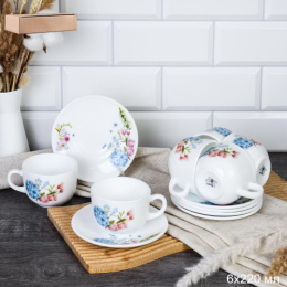 Набор чайный стеклокерамический 12 предметов 220мл Гортензия, в инд/у White Lily GRAY-CB210/GD55 (7365)/740233