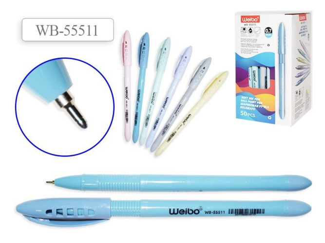 Ручка шариковая синяя, цветной корпус WB-55511