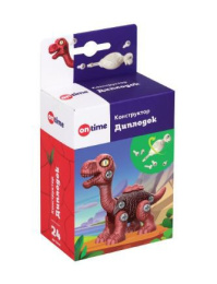 Конструктор пластиковый скрутка Динозавр Диплодок, 24 детали + отвертка, в коробке On Time 45227