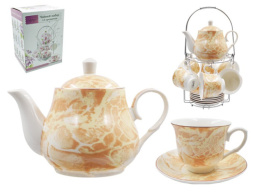 Набор чайный фарфоровый 13 предметов на металлической подставке 220мл, 0,85л Золотой мрамор, в п/у Lavenir S03-MRB