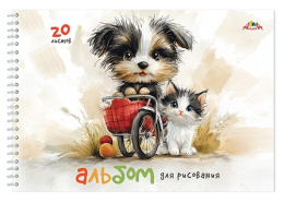 Альбом для рисования 20 листов Щенок и котенок, гребень С0224-63