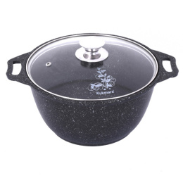 Кастрюля алюминиевая литая с антиприг. мраморным покрытием 3,0л со стеклян. крышкой с металл. ручками, темный мрамор Kukmara кмт32а