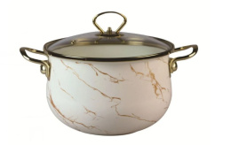 Кастрюля эмалированная Lux 2,2л грушевидная со стеклян. крышкой, кремовый мрамор Маруся R-21822