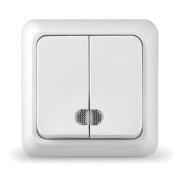 Выключатель для открытой установки Олимп 2 клавиши с подсветкой 10А, белый UNIVersal О0123