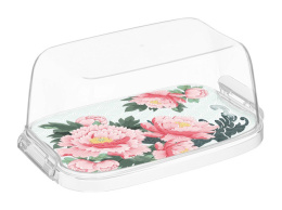 Масленка пластиковая прямоугольная 16х10х7см Bergamo с декором Сад пионов, бесцветный Homver 223153201/00