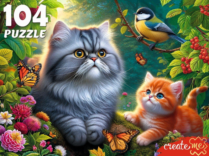 Пазлы  104 элемента Котики с синицей Ф104-7603