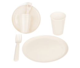 Набор посуды для пикника пластиковый на 3 персоны, 9 предметов, светло-бежевый Homver 222129625/01