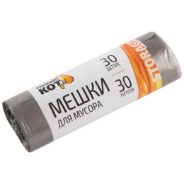 Мешки для мусора  30л 30шт. в рулоне 56,5х48см 5мкм ПНД черные Рыжий кот 310101