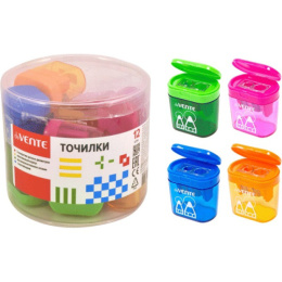 Точилка пластик 2 отверстия с контейнером Devente, пластиковая, ассорти 8031913