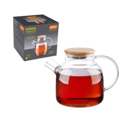 Чайник заварочный стеклянный 1,5л с пружинным металлическим фильтром, с бамбуковой крышкой, Foresta di bambu, в п/у Mallony 910123