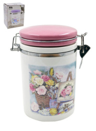 Банка для сыпучих керамическая (доломит) с клипсой  825мл Акварель, в п/у Lavenir HC810-P01