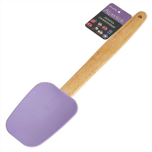 Лопатка силиконовая 28см деревянная ручка, лавандовый Alpenkok AK-6079S