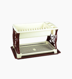 Тарелосушка пластиковая 2 яруса с поддоном 48х31х28,5см, слоновая кость/коричневый Ар-Пласт 16013