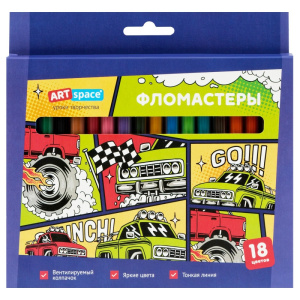 Фломастеры 18 цветов Artspace Машинки, смываемые WP_92263