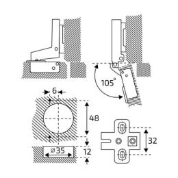 Петля мебельная полунакладная StahlBuro 362В Slide-On 2шт., черная StahlBuro 42274