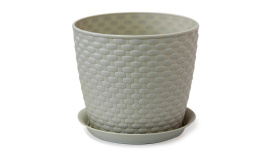 Кашпо пластиковое Ротанг с поддоном 3,0л d-18см h-15,8см белый ротанг Idea М3082