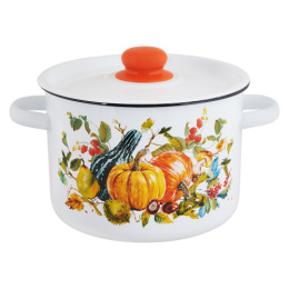 Кастрюля эмалированная  2,9л цилиндрическая с металл. крышкой с декором Осень Appetite 1с16с/1