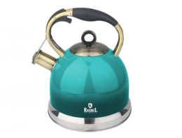 Чайник из нержавеющей стали со свистком 3,0л черная ручка, зеленый Rashel R-7735