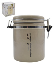 Банка для сыпучих керамическая (доломит) с клипсой  650мл Жизнь прекрасна, в п/у Lavenir HC800-N118