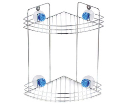 Полка угловая стальная хромированная 2 яруса на присосках Бриллиант, синий 19х19х29см Рыжий кот W2672/311466