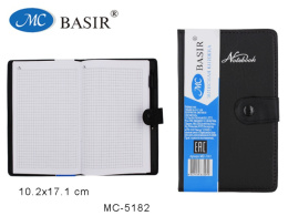 Книжка записная А5  80 листов, на кнопке, с ручкой, кожзам, черный МС-5182