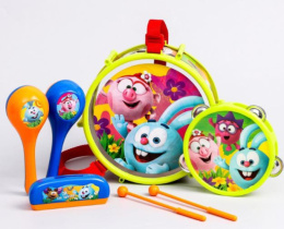 Набор музыкальных инструментов  5 предметов: барабан, бубен, 2 маракаса, губная гармошка, в ассортименте, в пакете Смешарики 2670480