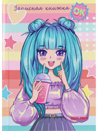 Книжка записная А7  64 листа Кавайская девчонка, книжный переплет 64-6601