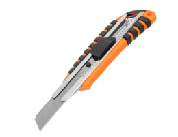 Нож пластиковый с выдвижным сегментированным лезвием 18мм металлическая направляющая двухкомпонентный корпус Sparta 78939