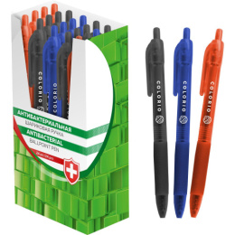 Ручка шариковая автоматическая синяя, 0,5мм, антибактериальная, ассорти COIB-ANB-AT02-B24