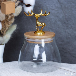 Банка стеклянная с бамбуковой крышкой с фигуркой 0,50л Новогодняя, в инд/у LCSC2442/720015