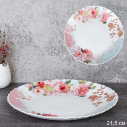 Тарелка стеклокерамическая мелкая 215мм Розы на голубом White Lily LHP-85 (6801)/702374