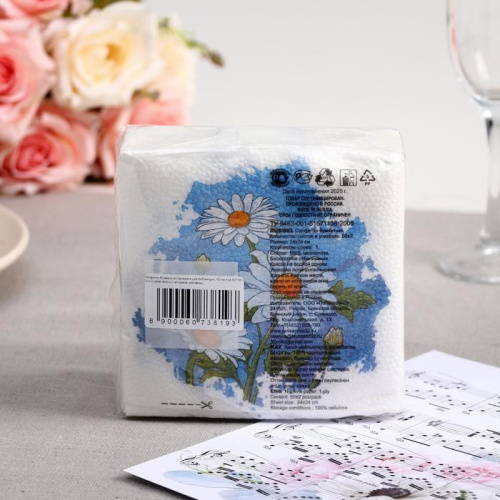 Салфетки бумажные  50шт. 24х24см однослойные Ромашки Garmonia 6073819