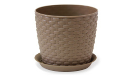Кашпо пластиковое Ротанг с поддоном 2,0л d-15,5см h-13,6см бежевый ротанг Idea М3081