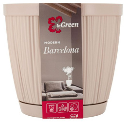 Горшок для цветов пластиковый Barcelona с поддоном 1,8л 15,5х15,5х14см молочный шоколад InGreen 623010047