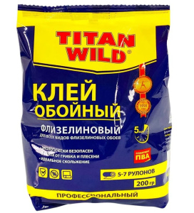 Клей обойный Titan Wild флизелиновый 200г, в пакете Titan Wild