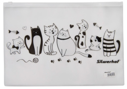 Папка-карман на молнии А4 Silwerhof Cats, прозрачный, цвет молнии белый 255190, 1416797