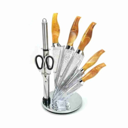 Набор ножей  8 предм. 5 ножей с пластиковыми ручками + ножницы + точилка + пластиковая подставка Радужный Дом РД56405