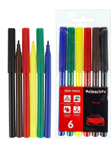 Фломастеры  6 цветов Красное авто ФВ-2555