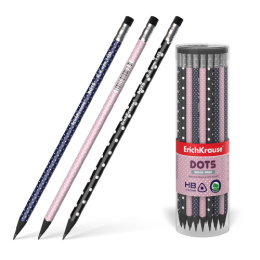 Карандаш чернографитный с ластиком ErichKrause Dots, пластиковый, трехгранный 55276