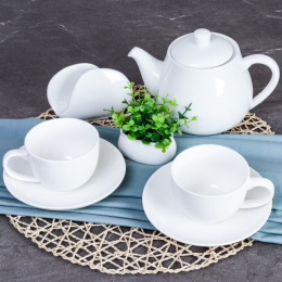 Набор чайный фарфоровый  6 предметов 250мл на 2 персоны, 0,8л, салфетница 10х5х7,5см Классика белый, в инд/у GA5/GA5-TP/GA5-NK/721835